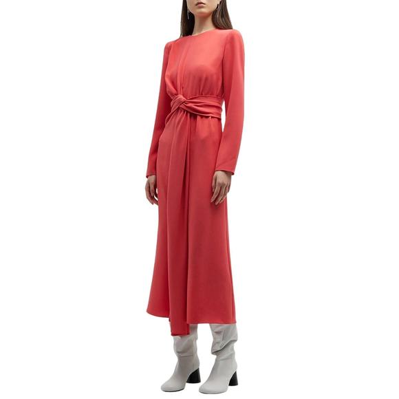 NEW LAFAYETTE 148 finesse crepe twist dress in coral - Picture 2 of 3